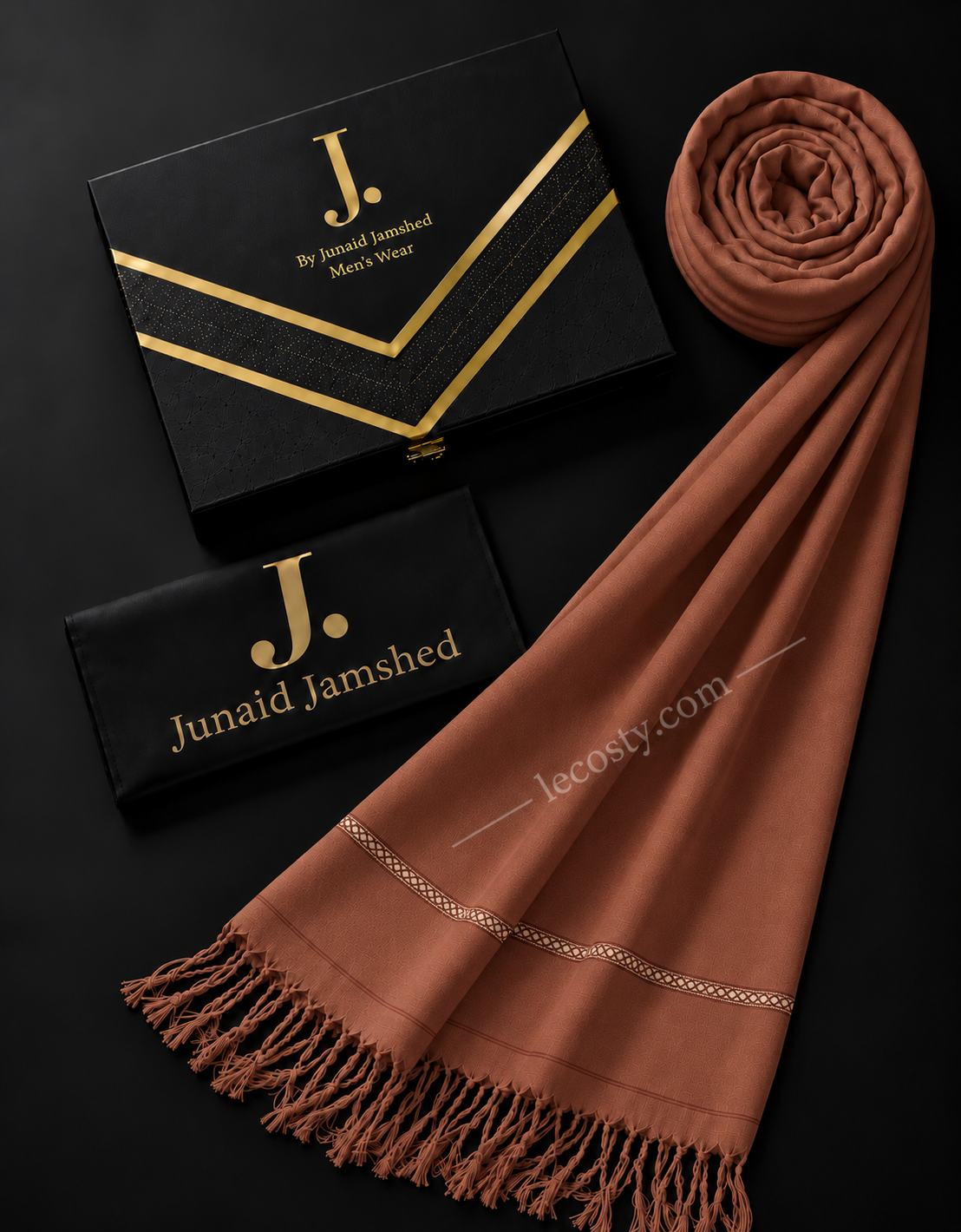 J. PREMIUM WOOL SHAWL FOR MENS WITH GIFT BOX & BAG ( COPPER )