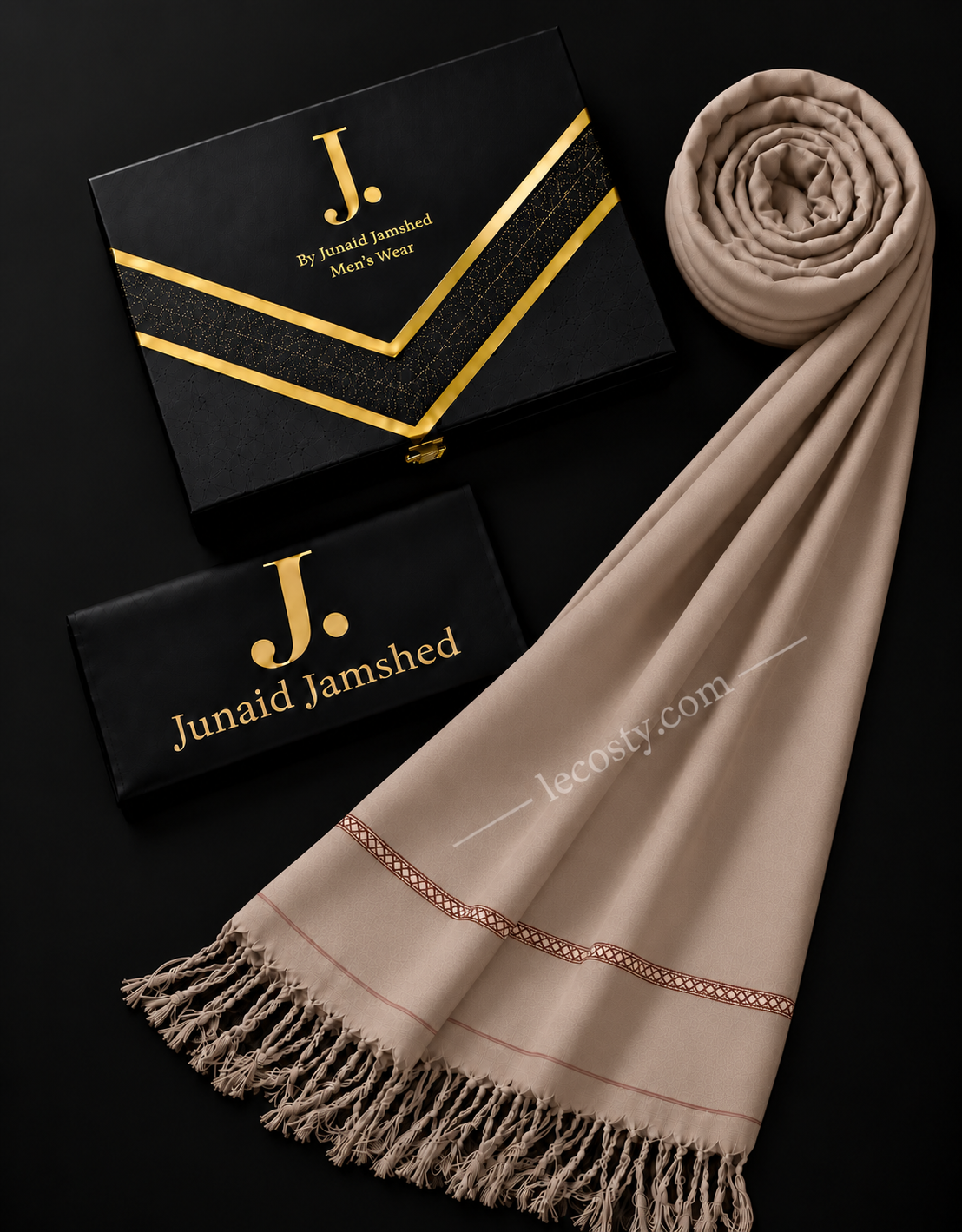 J. PREMIUM WOOL SHAWL FOR MENS WITH GIFT BOX & BAG ( ROSE WOOD )