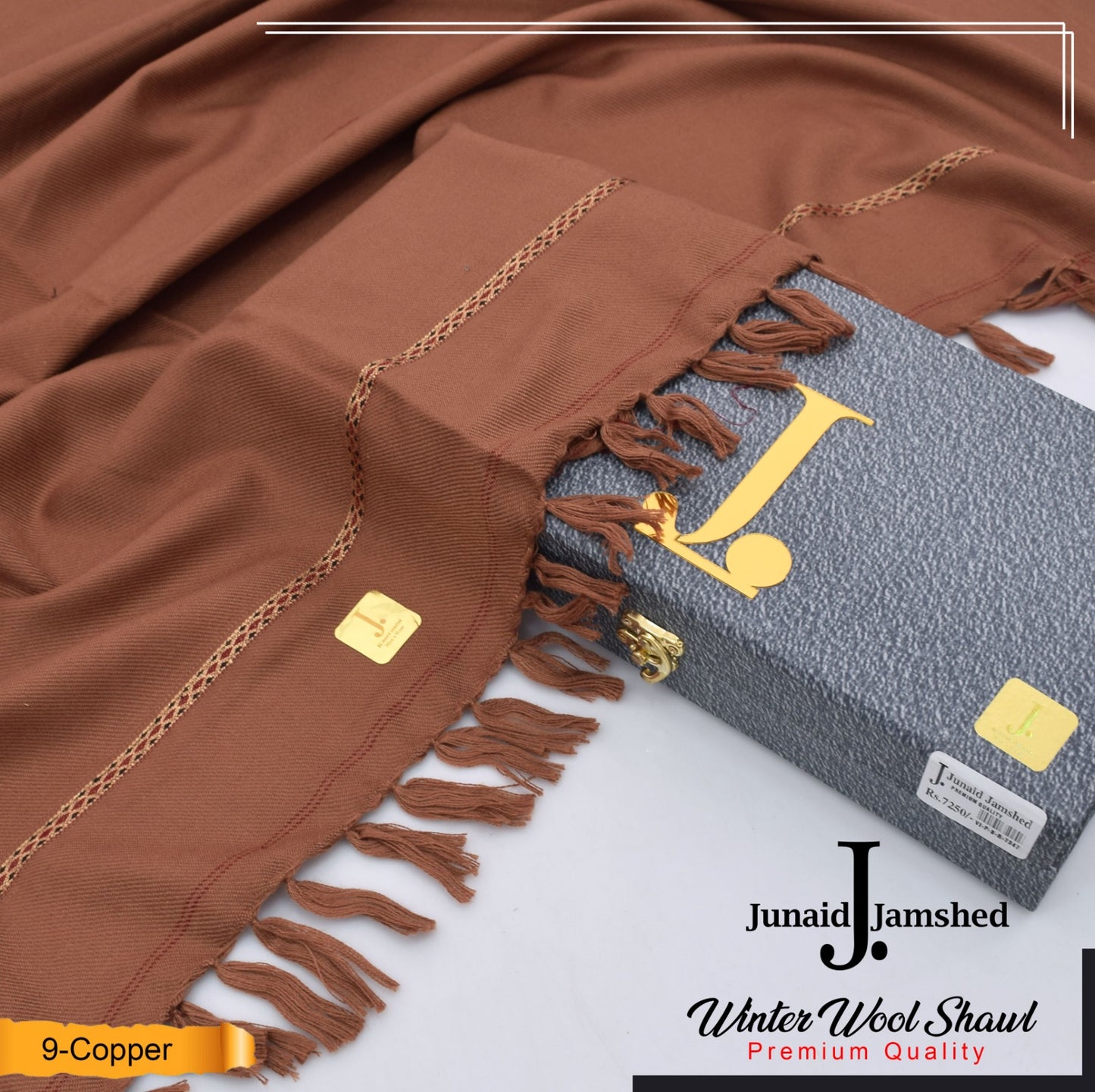 J. PREMIUM WOOL SHAWL FOR MENS WITH GIFT BOX & BAG ( Copper )