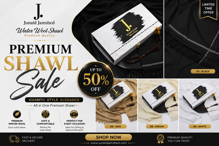 J. JUNAID JAMSHED JENTS WOOL SHWALS WITH TASBEEH +ATAR