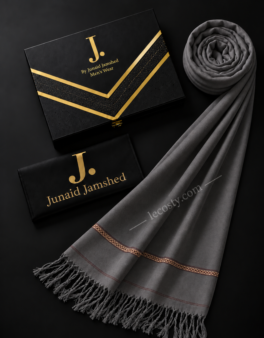 J. PREMIUM WOOL SHAWL FOR MENS WITH GIFT BOX & BAG  ( Grey )