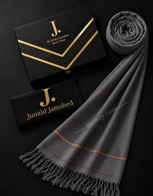 J. PREMIUM WOOL SHAWL FOR MENS WITH GIFT BOX & BAG  ( Grey )