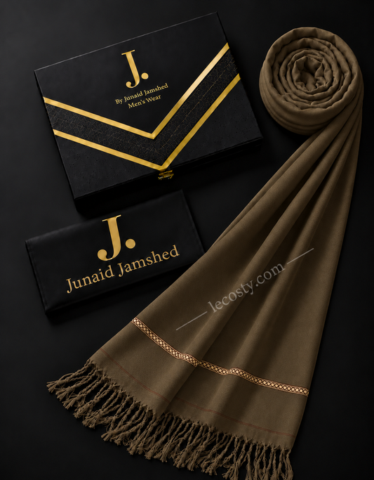 J. PREMIUM WOOL SHAWL FOR MENS WITH GIFT BOX & BAG  ( BROWN )