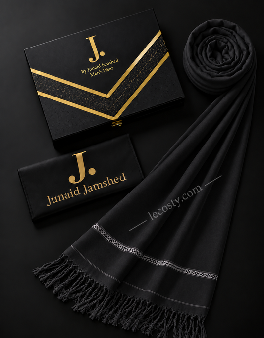 J. PREMIUM WOOL SHAWL FOR MENS WITH GIFT BOX & BAG  ( JET BLACK )