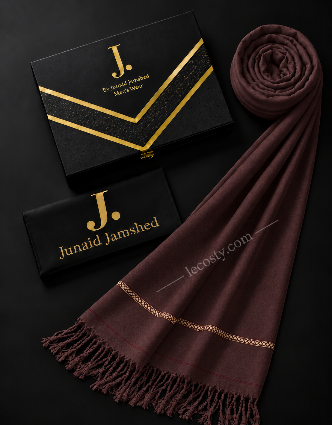 J. PREMIUM WOOL SHAWL FOR MENS WITH GIFT BOX & BAG  ( MEHROON )