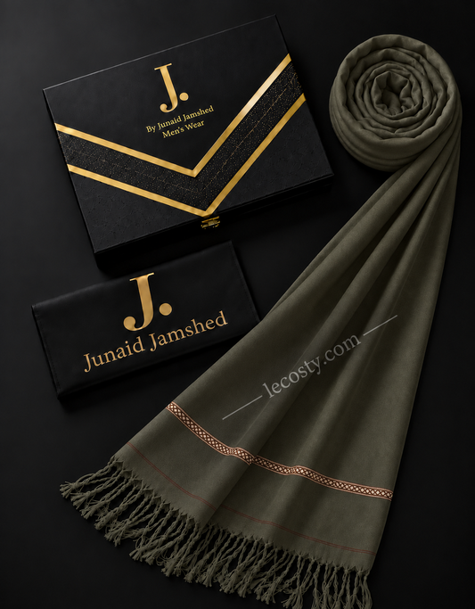 J. PREMIUM WOOL SHAWL FOR MENS WITH GIFT BOX & BAG  ( Olive )
