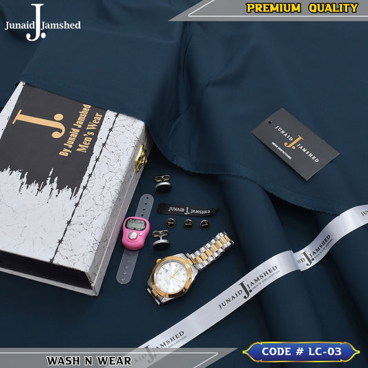 J. Business Class 4 Season Wash N Wear With Luxury Box & Bag + Button + Tasbeeh + Rolex Watch + Cufflinks ( Gunmetal )