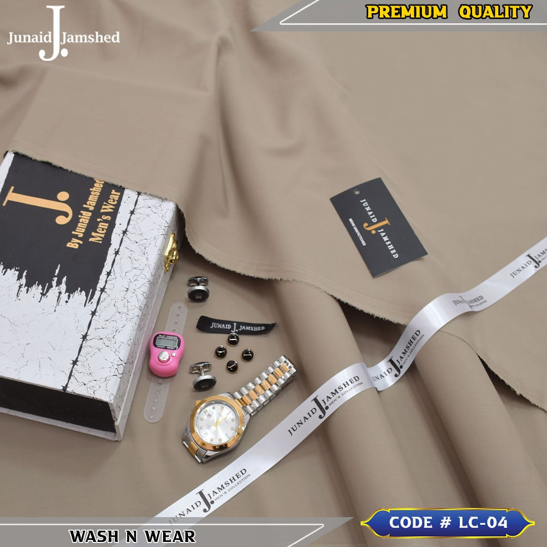 J. Business Class 4 Season Wash N Wear With Luxury Box & Bag + Button + Tasbeeh + Rolex Watch + Cufflinks ( Beige )