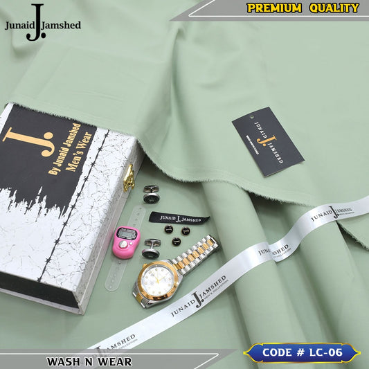 J. Business Class 4 Season Wash N Wear With Luxury Box & Bag + Button + Tasbeeh + Rolex Watch + Cufflinks ( pista )