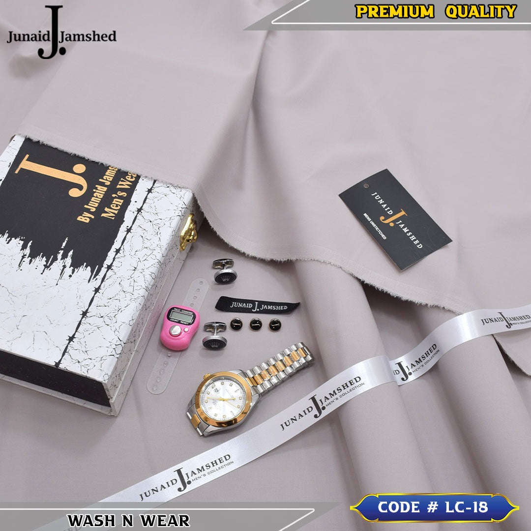 J. Business Class 4 Season Wash N Wear With Luxury Box & Bag + Button + Tasbeeh + Rolex Watch + Cufflinks ( Stone )