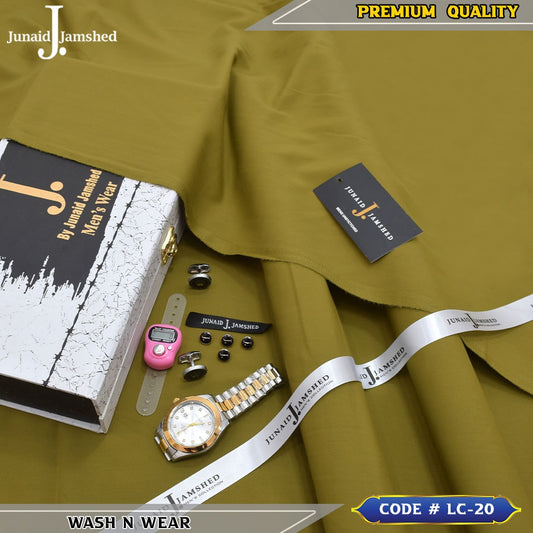 J. Business Class 4 Season Wash N Wear With Luxury Box & Bag + Button + Tasbeeh + Rolex Watch + Cufflinks ( Mehndi )