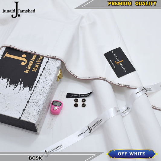 J. Imported 12 Pound Bosky With Luxury Box & Bag + Button + Tasbeeh ( Off White )