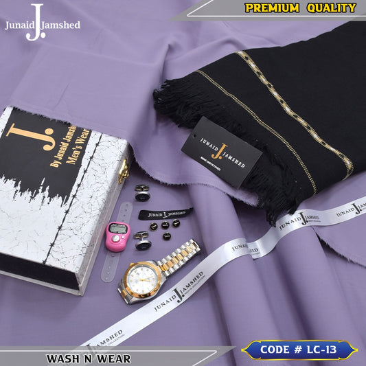 J. Business Class 4 Season Wash N Wear With Luxury Box & Bag + Button + Tasbeeh + Rolex Watch + Cufflinks + Shawl ( Sky Purple )